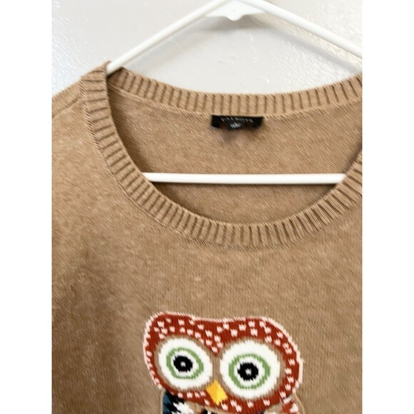 Talbots Cotton Blend Brown Owl 3D-Knit Crew Neck Pullover Sweater Size Large - Picture 3 of 8